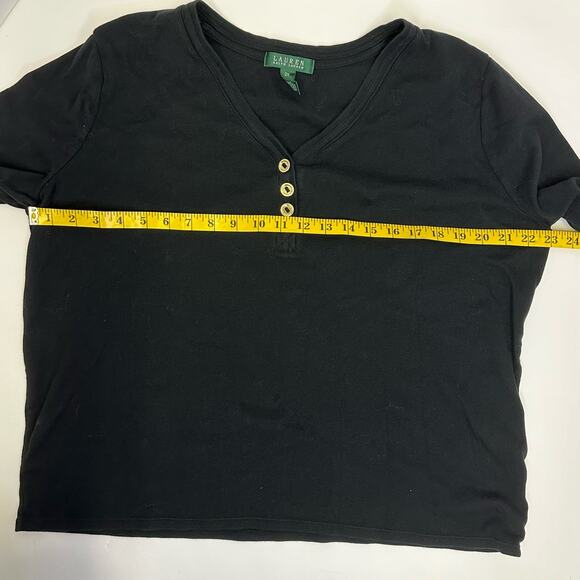 Lauren Ralph Lauren 2X Black V-Neck 3 Button Henley Top - Picture 5 of 10